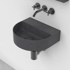 Tibota Neroco Granite Wall-Mounted Sink — alternate bathroom angle showing the bowl and surrounding stone