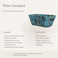 Tivelle Flared Rounded-Rectangle Freestanding Soaking Bathtub – Danube Blue Quartzite — What’s Included in the Reference Price.