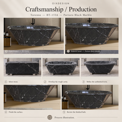 Torenne BT-133A Portoro Black Marble bathtub craftsmanship and production process illustration.