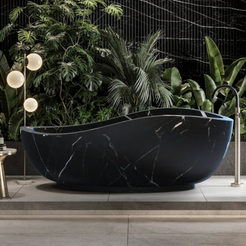 Velisse BT-131A Portoro Black Marble freestanding bathtub, full-frame second design rendering