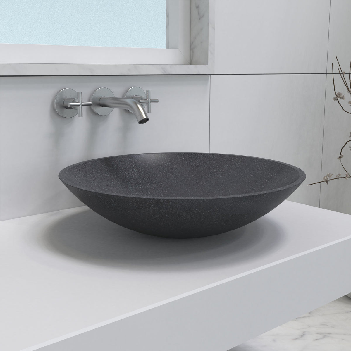Vinita Neroco Stone Vessel Sink, second countertop lifestyle setting