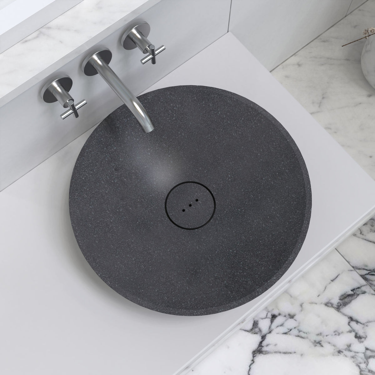 Vinita Neroco Stone Vessel Sink, interior, rim and material detail