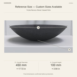 Vinita Neroco Stone Vessel Sink reference overall dimensions in millimeters and inches