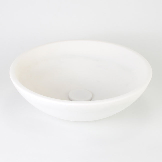 Vinko Angelo White Marble Vessel Sink, overall shape and side profile