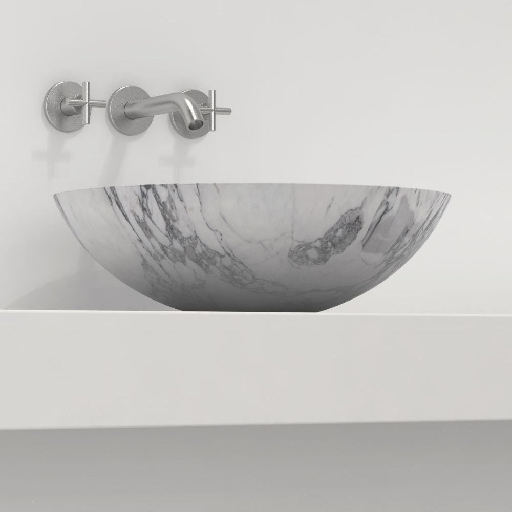 Vinko Arabescato Stone Vessel Sink, overall shape and side profile