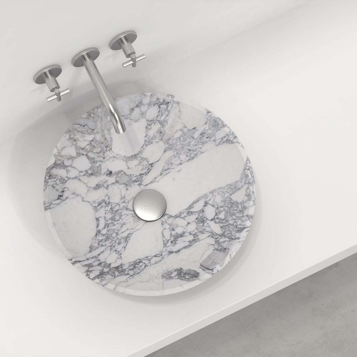 Vinko Arabescato Stone Vessel Sink, interior, rim and material detail