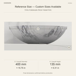 Vinko Arabescato Stone Vessel Sink reference overall dimensions in millimeters and inches