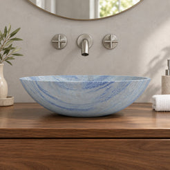Vinko Azura Blue Quartzite Vessel Sink — low frontal bathroom lifestyle