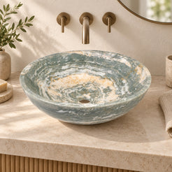 Vinko Blue Jade Stone Vessel Sink, countertop hero lifestyle view