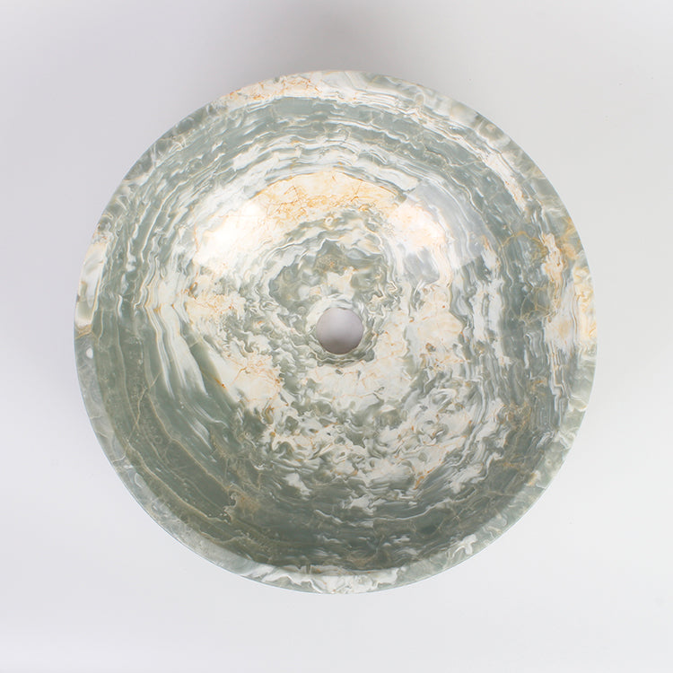 Vinko Blue Jade Stone Vessel Sink, interior, rim and material detail