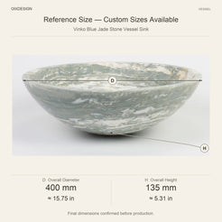 Vinko Blue Jade Stone Vessel Sink reference overall dimensions in millimeters and inches