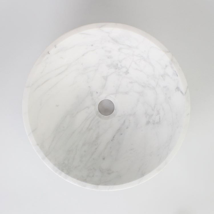 Vinko Carrara Marble Vessel Sink, interior, rim and material detail