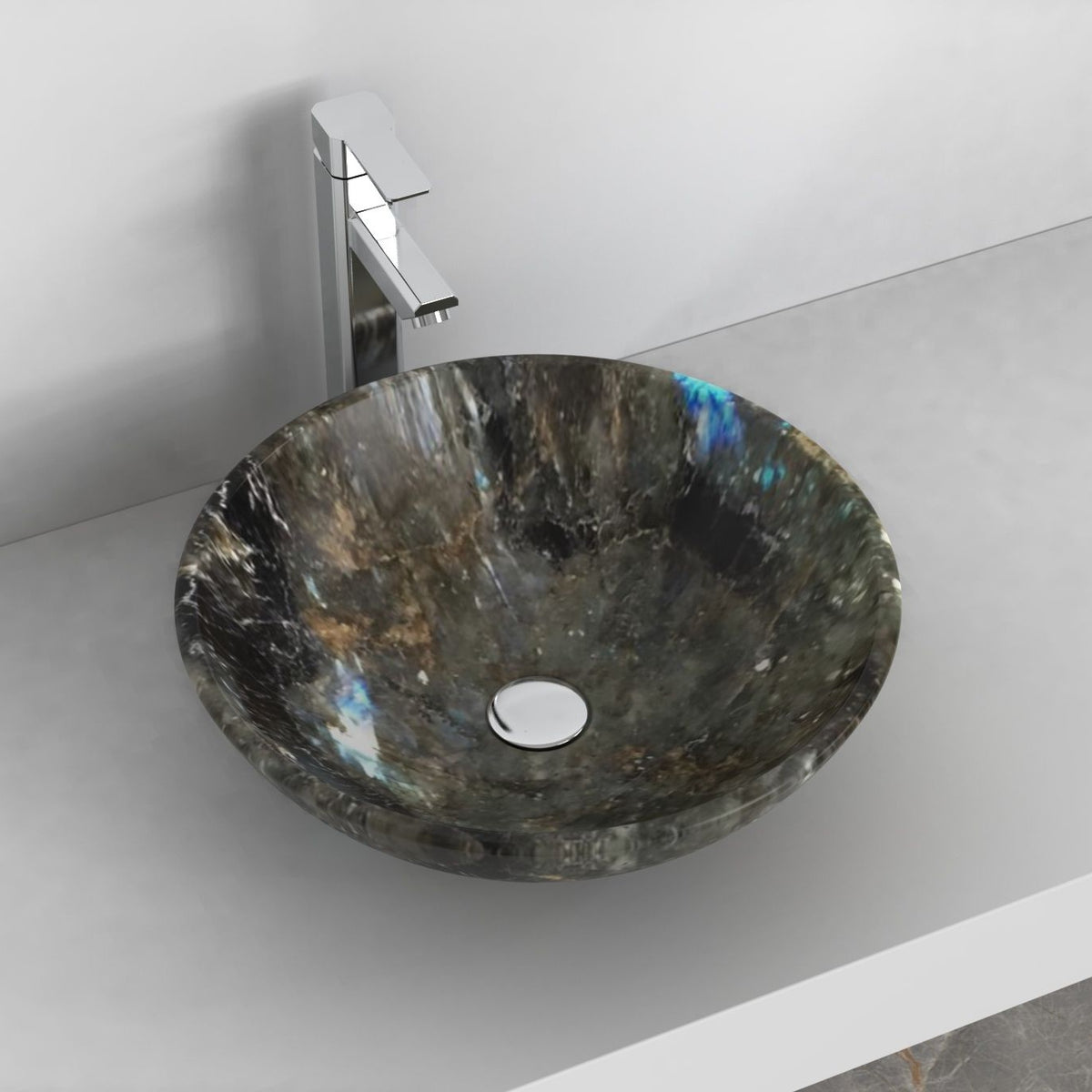 Vinko Celestia Blue Quartzite Vessel Sink, interior, rim and material detail