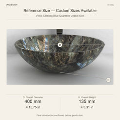Vinko Celestia Blue Quartzite Vessel Sink reference overall dimensions in millimeters and inches