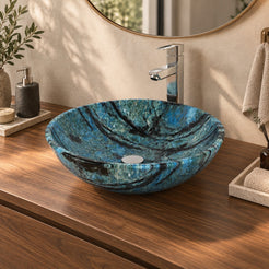 Vinko Danube Blue Quartzite Vessel Sink — three-quarter bathroom lifestyle