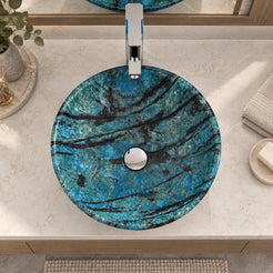Vinko Danube Blue Quartzite Vessel Sink — overhead bathroom lifestyle