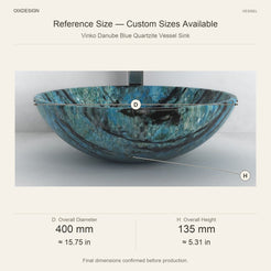 Vinko Danube Blue Quartzite Vessel Sink reference overall dimensions in millimeters and inches