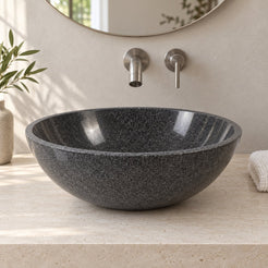Vinko Dorata G654 Stone Vessel Sink — low frontal bathroom lifestyle