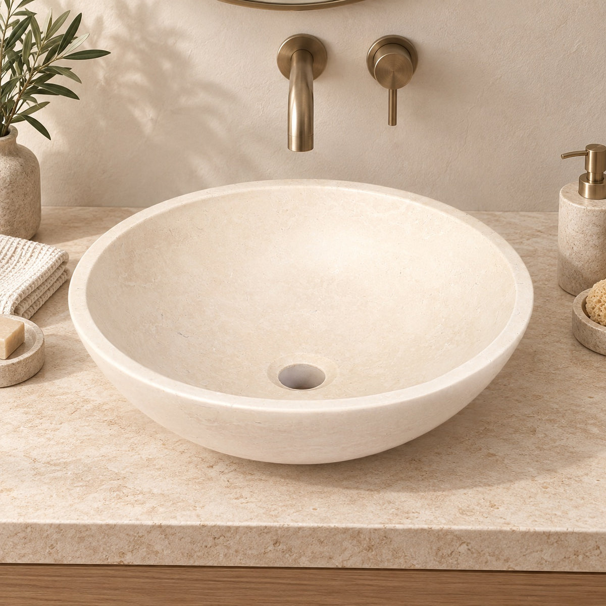 Vinko Galala Stone Vessel Sink, countertop hero lifestyle view