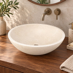 Vinko Galala Stone Vessel Sink, second countertop lifestyle setting