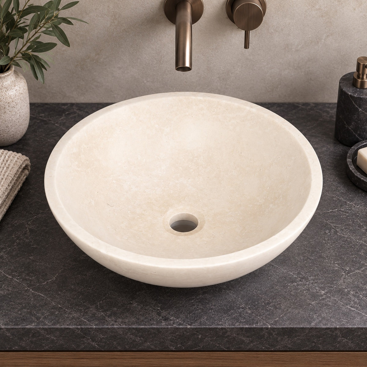 Vinko Galala Stone Vessel Sink, alternate countertop lifestyle angle