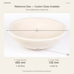 Vinko Galala Stone Vessel Sink reference overall dimensions in millimeters and inches
