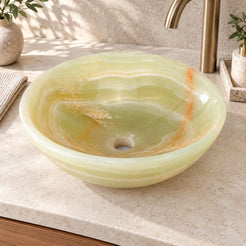Vinko Green Jade Stone Vessel Sink, countertop hero lifestyle view