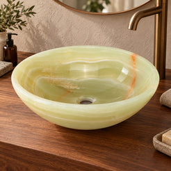 Vinko Green Jade Stone Vessel Sink, second countertop lifestyle setting