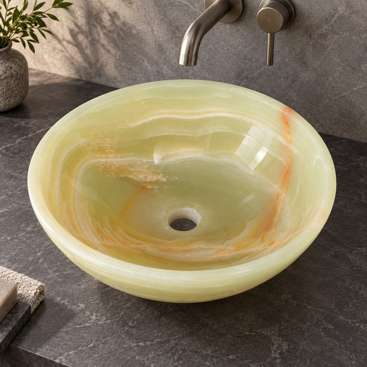 Vinko Green Jade Stone Vessel Sink, alternate countertop lifestyle angle