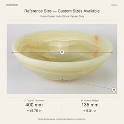 Vinko Green Jade Stone Vessel Sink reference overall dimensions in millimeters and inches