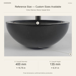 Vinko Neroco Stone Vessel Sink reference overall dimensions in millimeters and inches