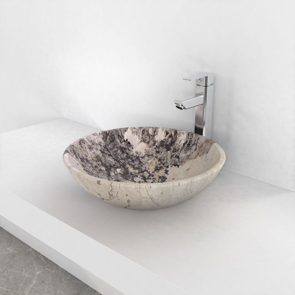 Vinko Pandora Blanc Quartzite Vessel Sink, countertop hero lifestyle view