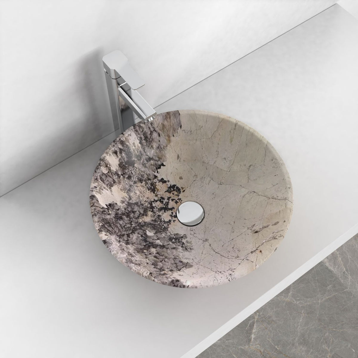 Vinko Pandora Blanc Quartzite Vessel Sink, alternate countertop lifestyle angle