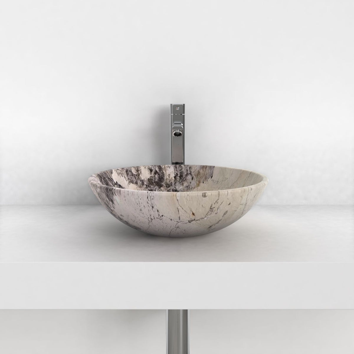 Vinko Pandora Blanc Quartzite Vessel Sink, overall shape and side profile