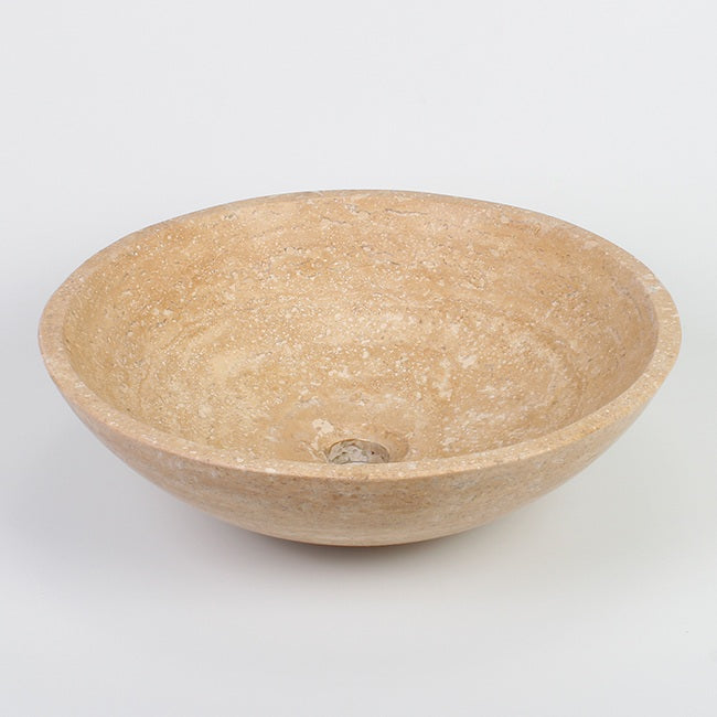 Vinko Travertino Romano Travertine Vessel Sink, overall shape and side profile