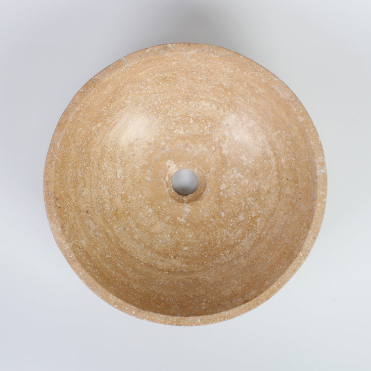 Vinko Travertino Romano Travertine Vessel Sink, interior, rim and material detail