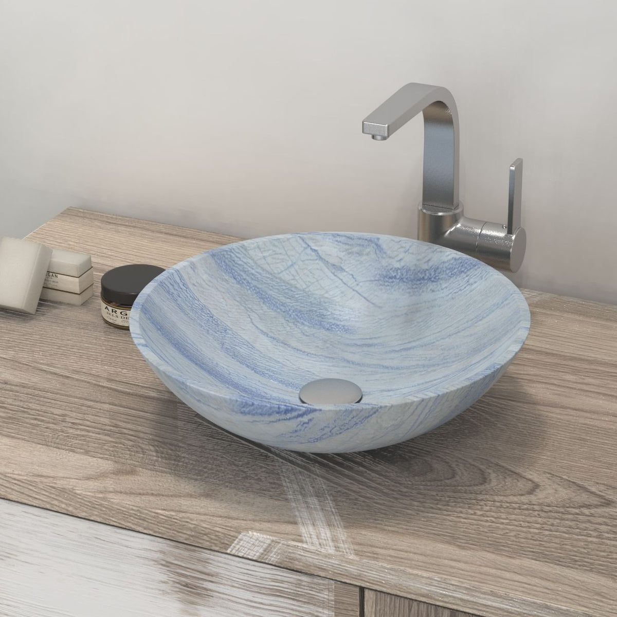 Vinko Azura Blue Quartzite Vessel Sink, second countertop lifestyle setting