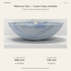 Vinko Azura Blue Quartzite Vessel Sink reference overall dimensions in millimeters and inches