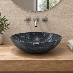 Vinko Verderio Marble Vessel Sink — low frontal bathroom lifestyle