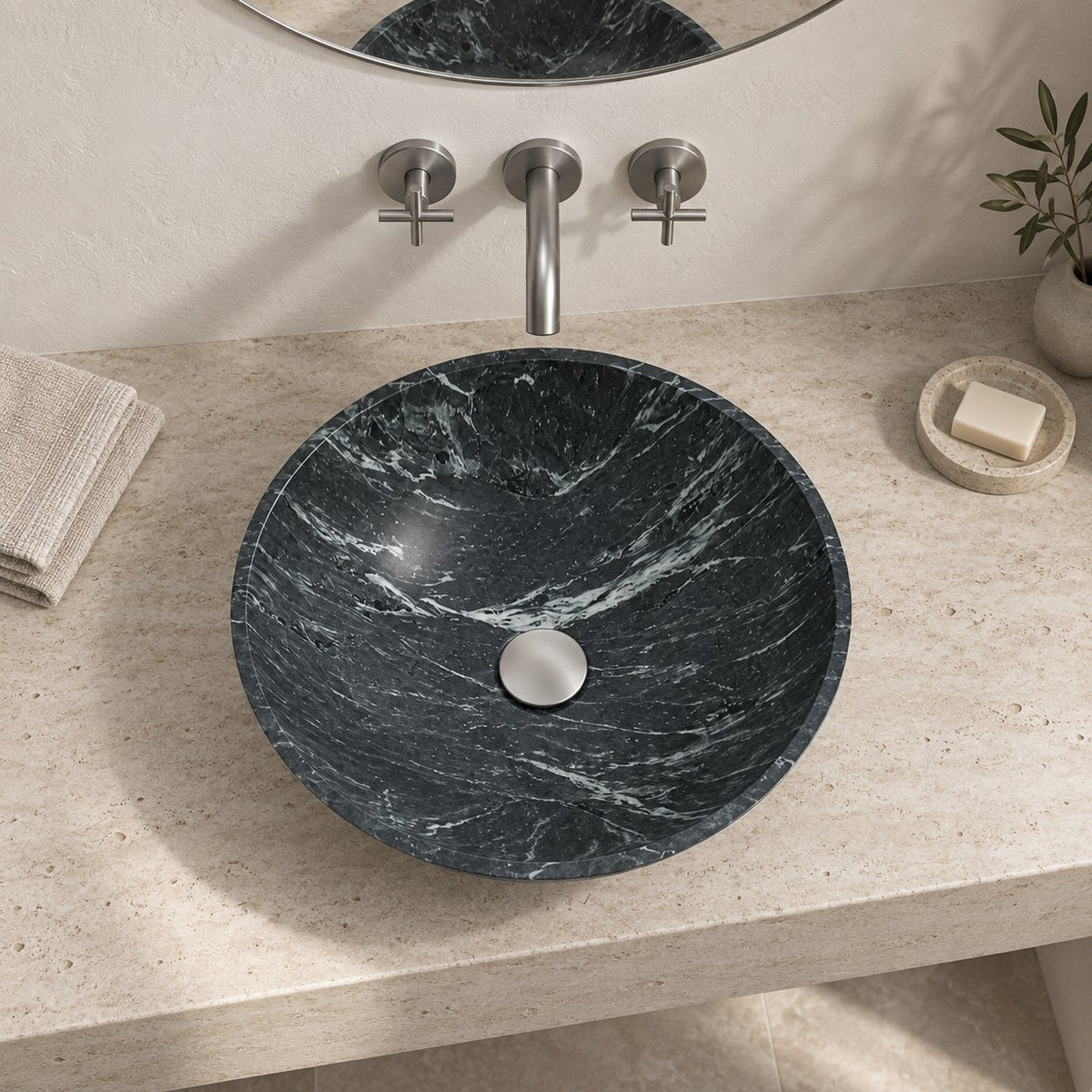 Vinko Verderio Marble Vessel Sink — overhead bathroom lifestyle