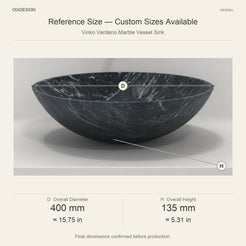 Vinko Verderio Marble Vessel Sink reference overall dimensions in millimeters and inches