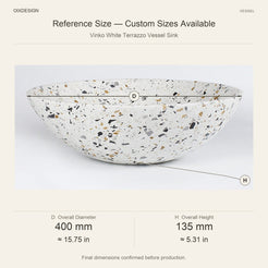 Vinko White Terrazzo Vessel Sink reference overall dimensions in millimeters and inches