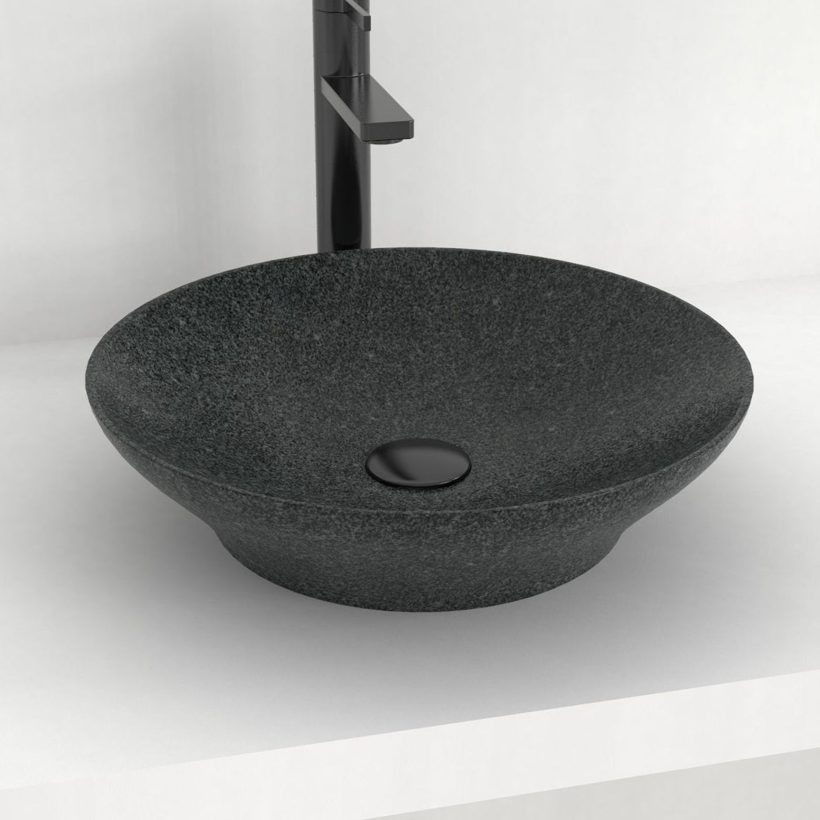 Vipra Neroco Stone Vessel Sink, countertop hero lifestyle view