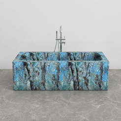 Virelle Danube Blue Quartzite BT-043A rectangular soaking bathtub exact-source front product reference view