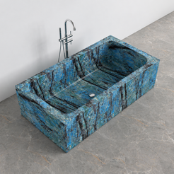 Virelle Danube Blue Quartzite BT-043A rectangular soaking bathtub exact-source top interior and drain product reference view