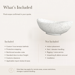 Yuna Freestanding Alba White Terrazzo Soaking Bathtub — What’s Included in the Reference Price.