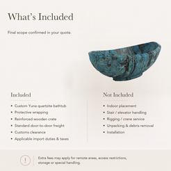 Yuna Freestanding Danube Blue Quartzite Soaking Bathtub — What’s Included in the Reference Price.