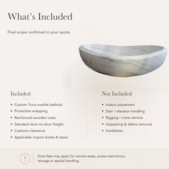 Yuna Freestanding Ivory Cloud Marble Soaking Bathtub — What’s Included in the Reference Price.